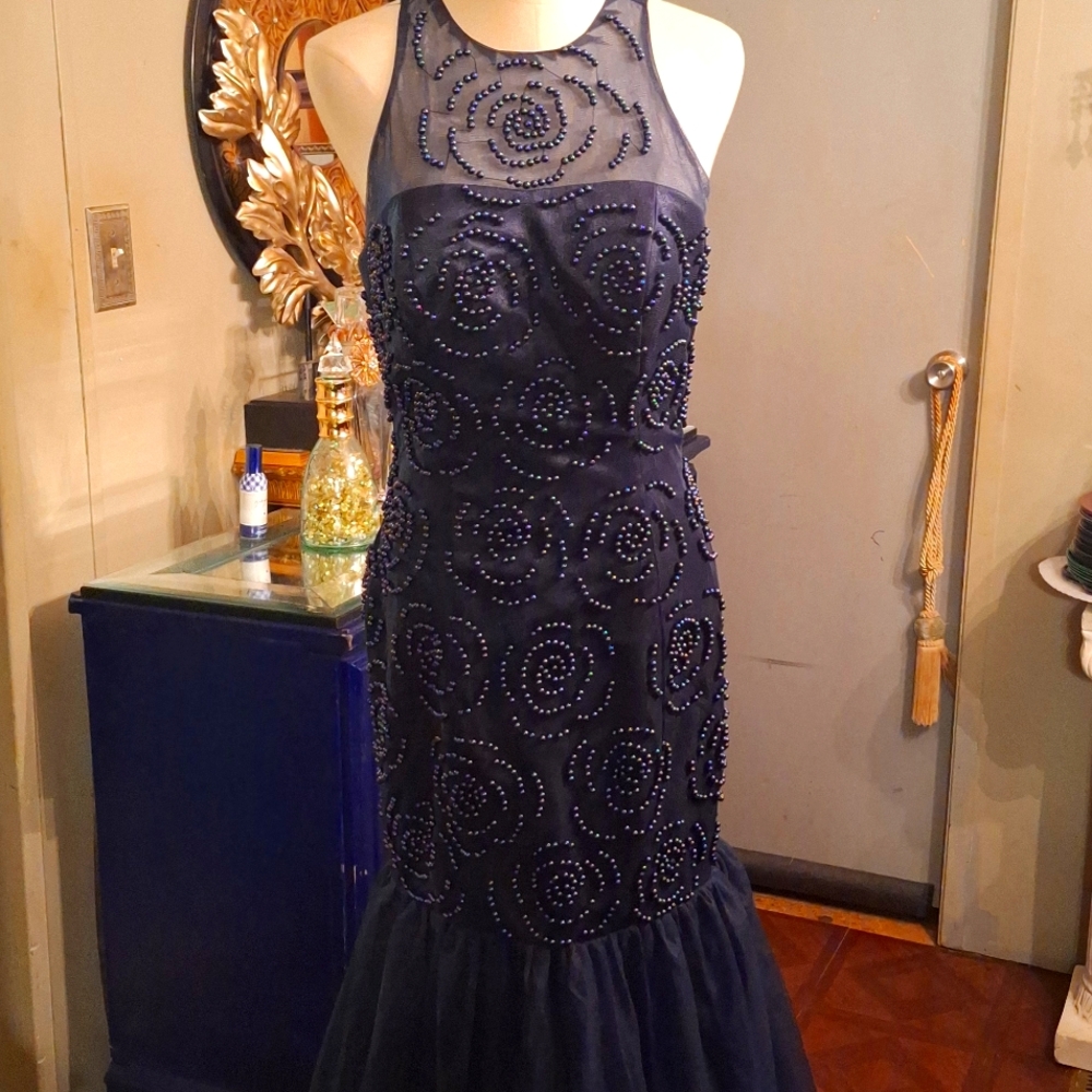 Navy blue beaded gown - Picture 2 of 9